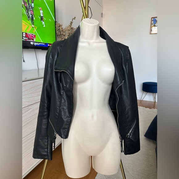Lulus Black Vegan Leather Jacket with Zipper Details Medium - Picture 4 of 15